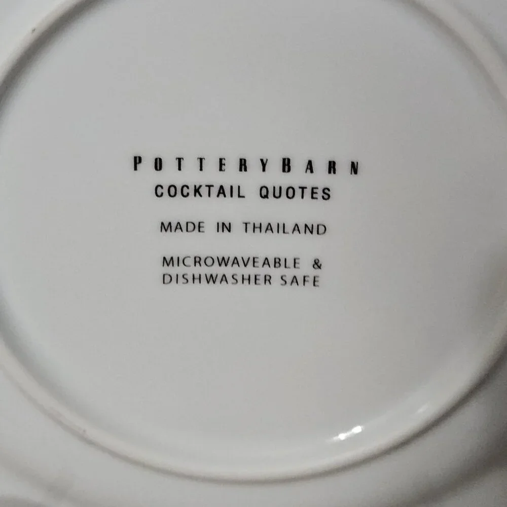 Pottery Barn Cocktail Quote Salad Dessert Plates - Set of 4 - Vintage Ceramic